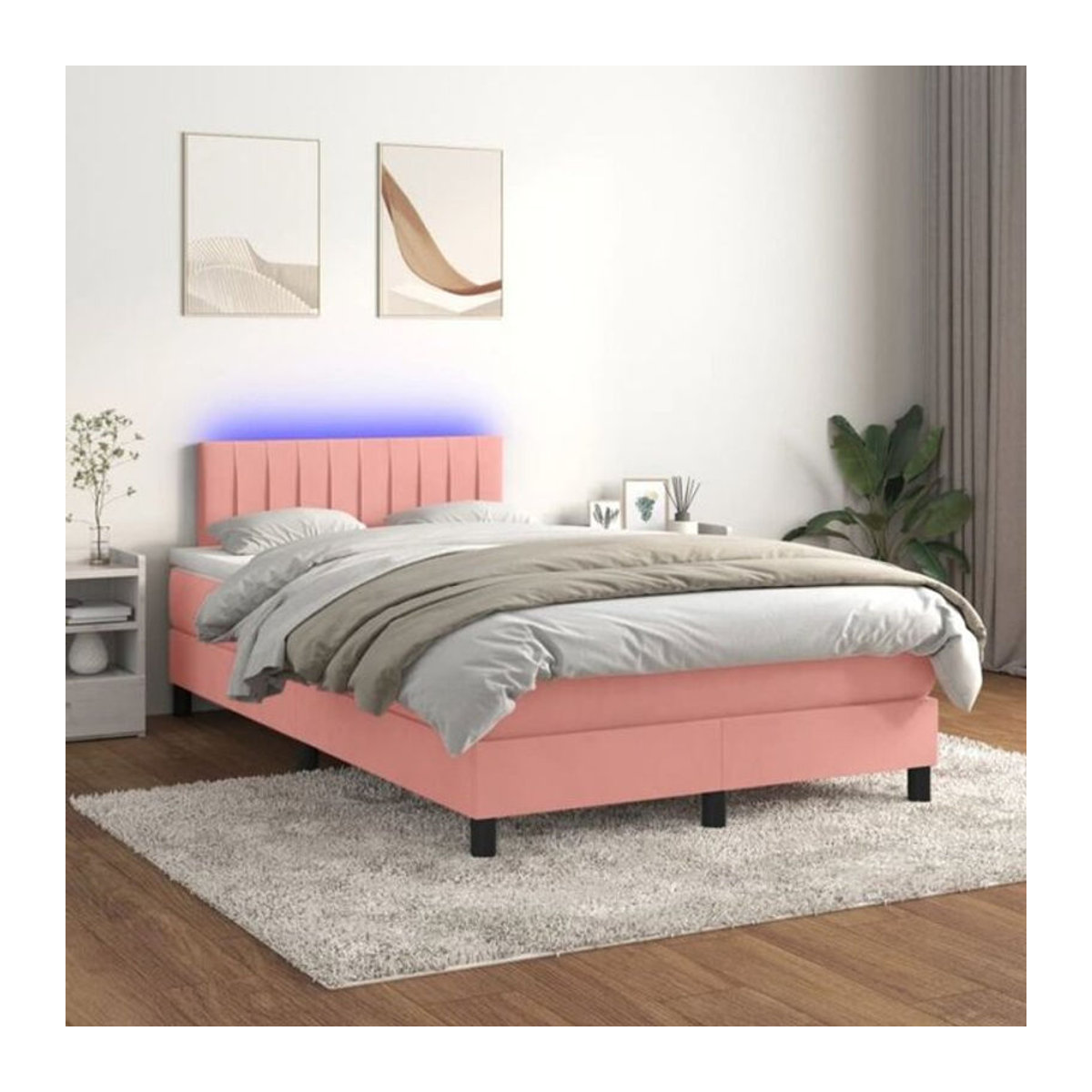 Vidaxl Boxspringbett mit Matratze in Rosa und Weiß aus Samt, B/T/H: 120 x 200 x 78 cm - Bild 1