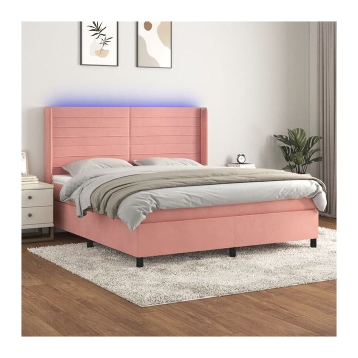 Vidaxl Boxspringbett mit Matratze in Rosa und Weiß aus Samt, B/T/H: 180 x 200 x 118 cm - Bild 1