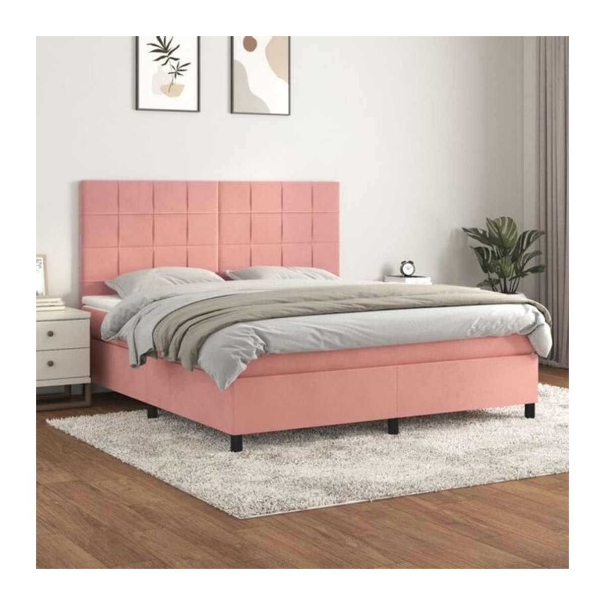 Vidaxl Boxspringbett mit Matratze in Rosa und Weiß aus Samt, B/T/H: 180 x 200 x 128 cm - Bild 1
