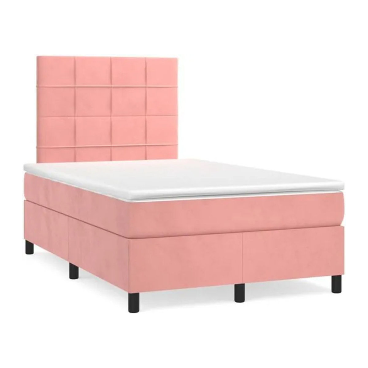 Vidaxl Boxspringbett mit Matratze in Rosa und Weiß aus Samt, B/T/H: 190 x 120 x 128 cm - Bild 1