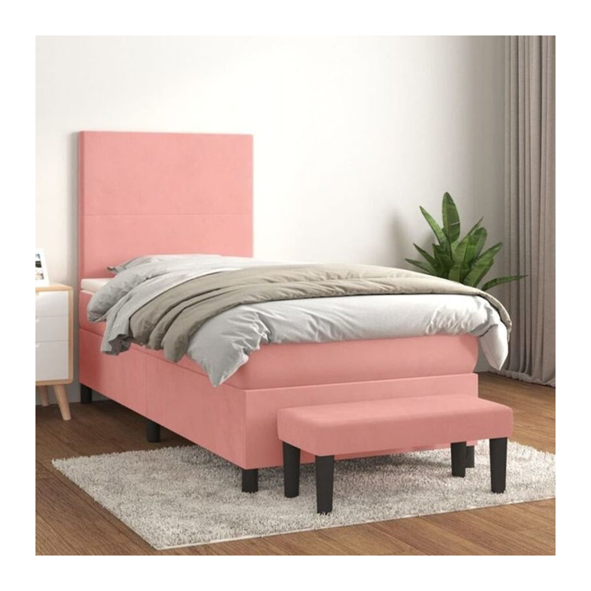 Vidaxl Boxspringbett mit Matratze in Rosa und Weiß aus Samt, B/T/H: 200 x 100 x 118 cm - Bild 1