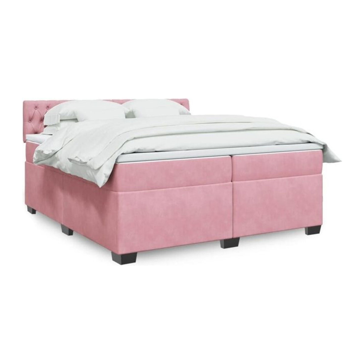 Vidaxl Boxspringbett mit Matratze in Rosa und Weiß aus Samt, B/T/H: 200 x 200 x 100,5 cm - Bild 1