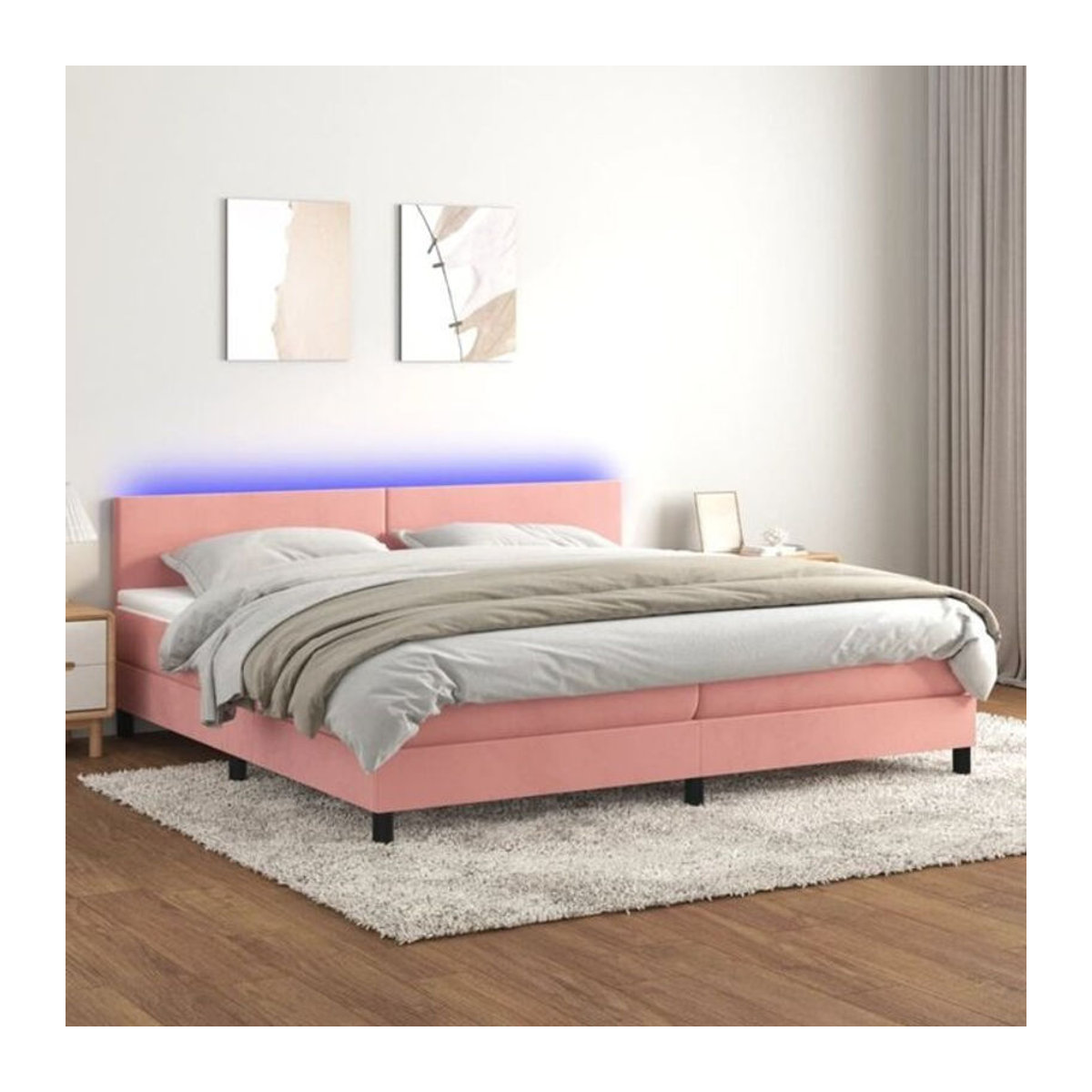 Vidaxl Boxspringbett mit Matratze in Rosa und Weiß aus Samt, B/T/H: 200 x 200 x 78 cm - Bild 1