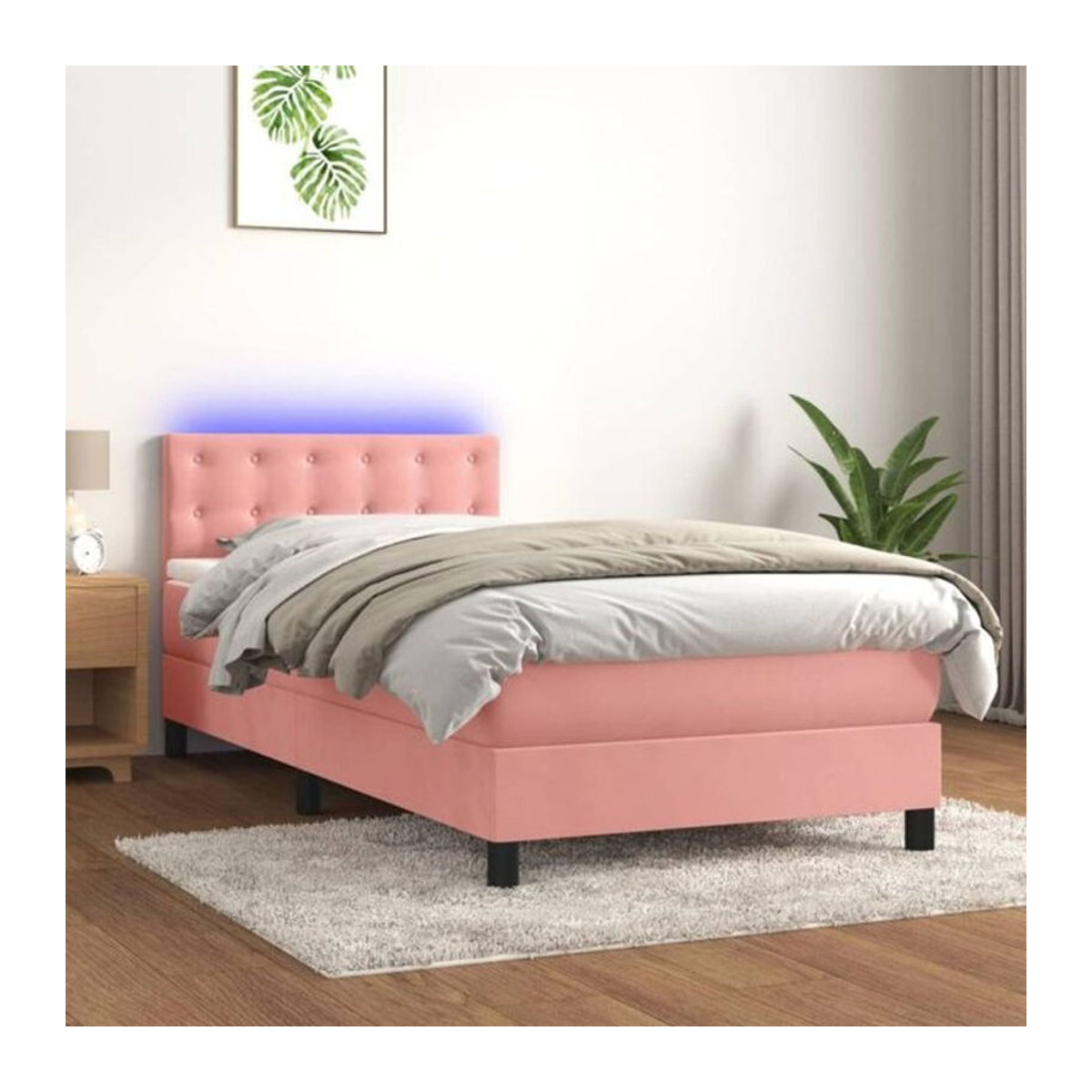 Vidaxl Boxspringbett mit Matratze in Rosa und Weiß aus Samt, B/T/H: 90 x 190 cm - Bild 1