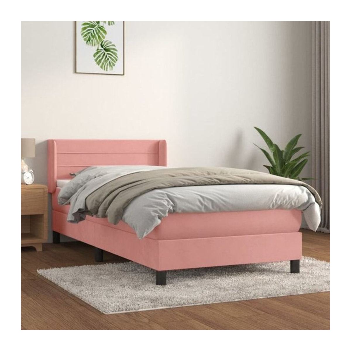 Vidaxl Boxspringbett mit Matratze in Rosa und Weiß aus Samt, B/T/H: 90 x 190 cm - Bild 1