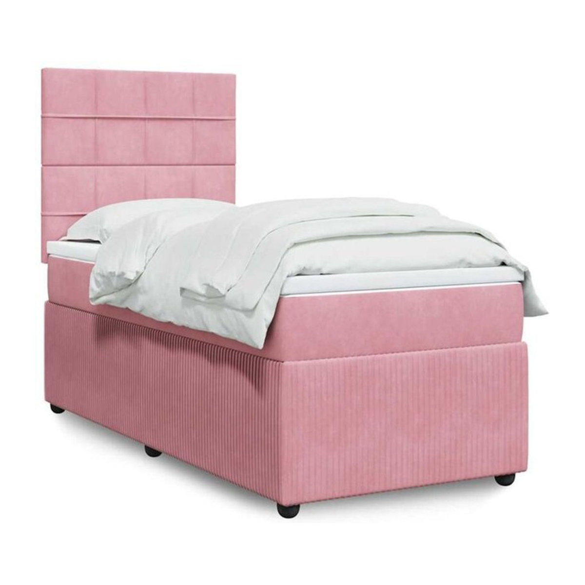 Vidaxl Boxspringbett mit Matratze in Rosa und Weiß aus Samt, B/T/H: 90 x 200 x 140,5 cm - Bild 1