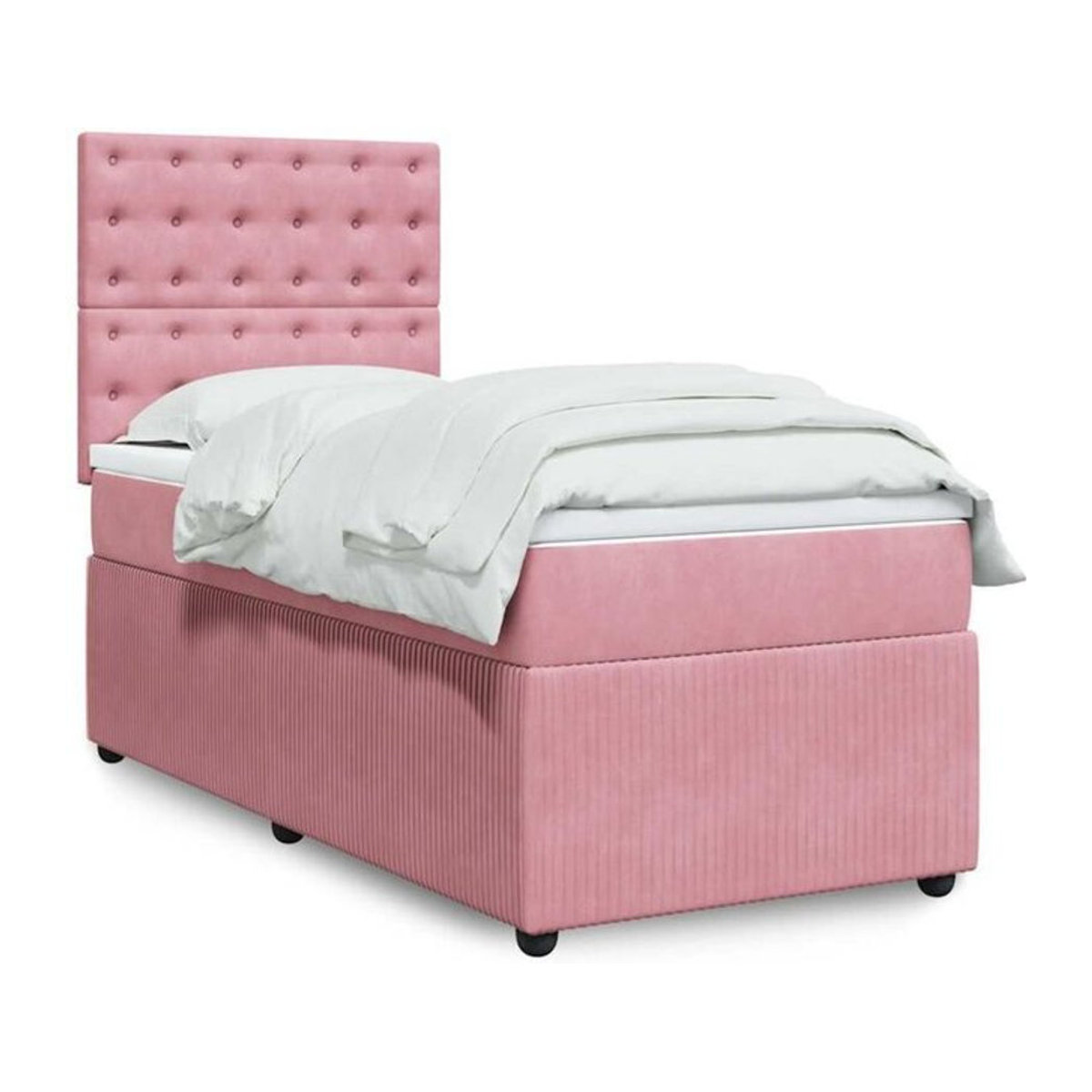 Vidaxl Boxspringbett mit Matratze in Rosa und Weiß aus Samt, B/T/H: 90 x 200 x 140,5 cm - Bild 1