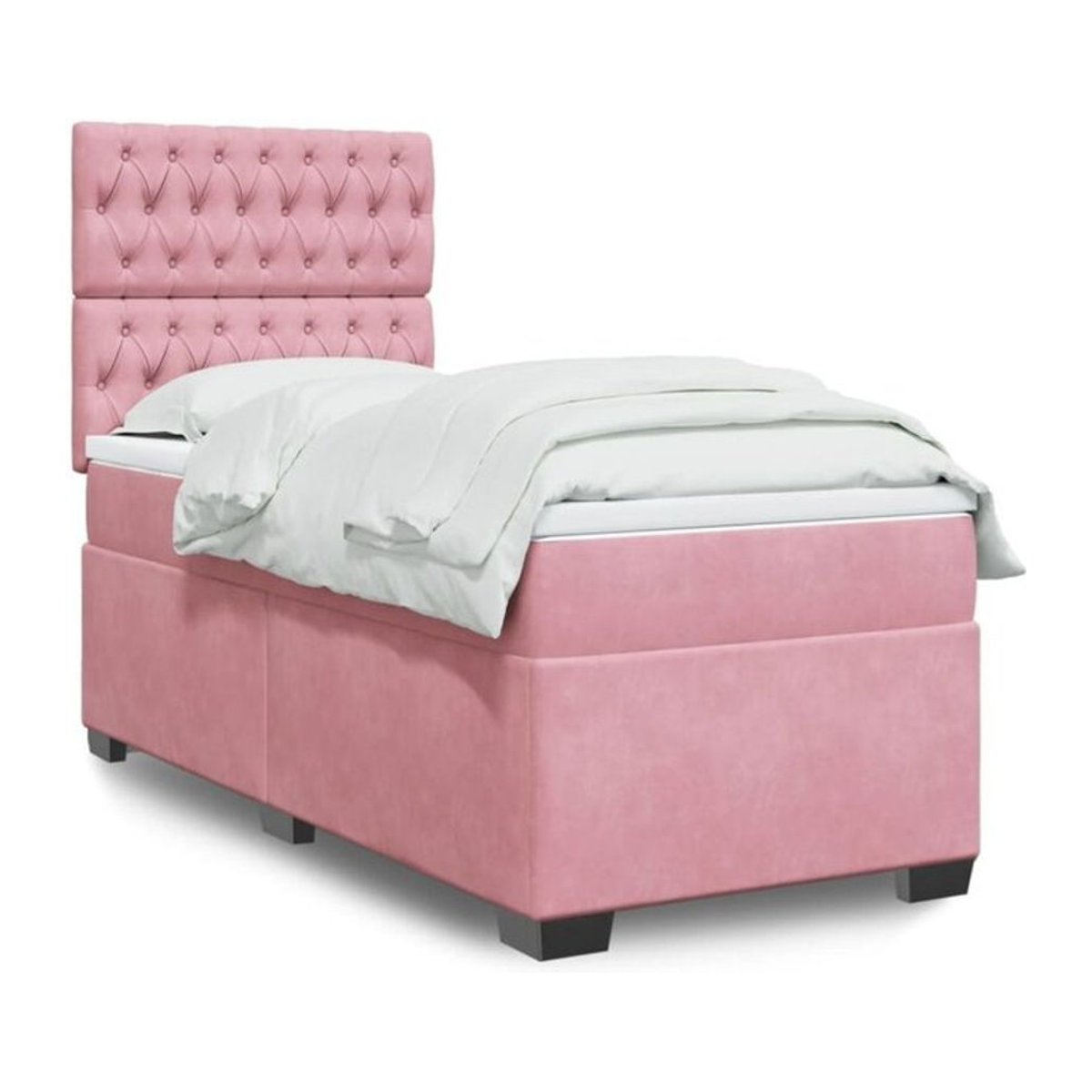 Vidaxl Boxspringbett mit Matratze in Rosa und Weiß aus Samt, B/T/H: 90 x 200 x 140,5 cm - Bild 1