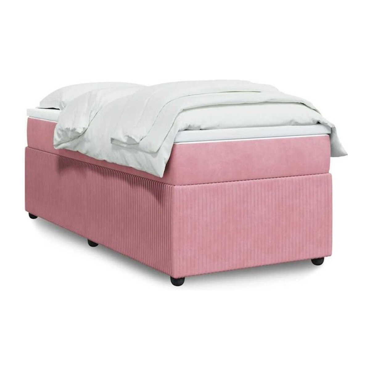 vidaxl Boxspringbett mit Matratze in Rosa und Weiß aus Samt, B/T/H: 90 x 200 x 46 cm - Bild 1