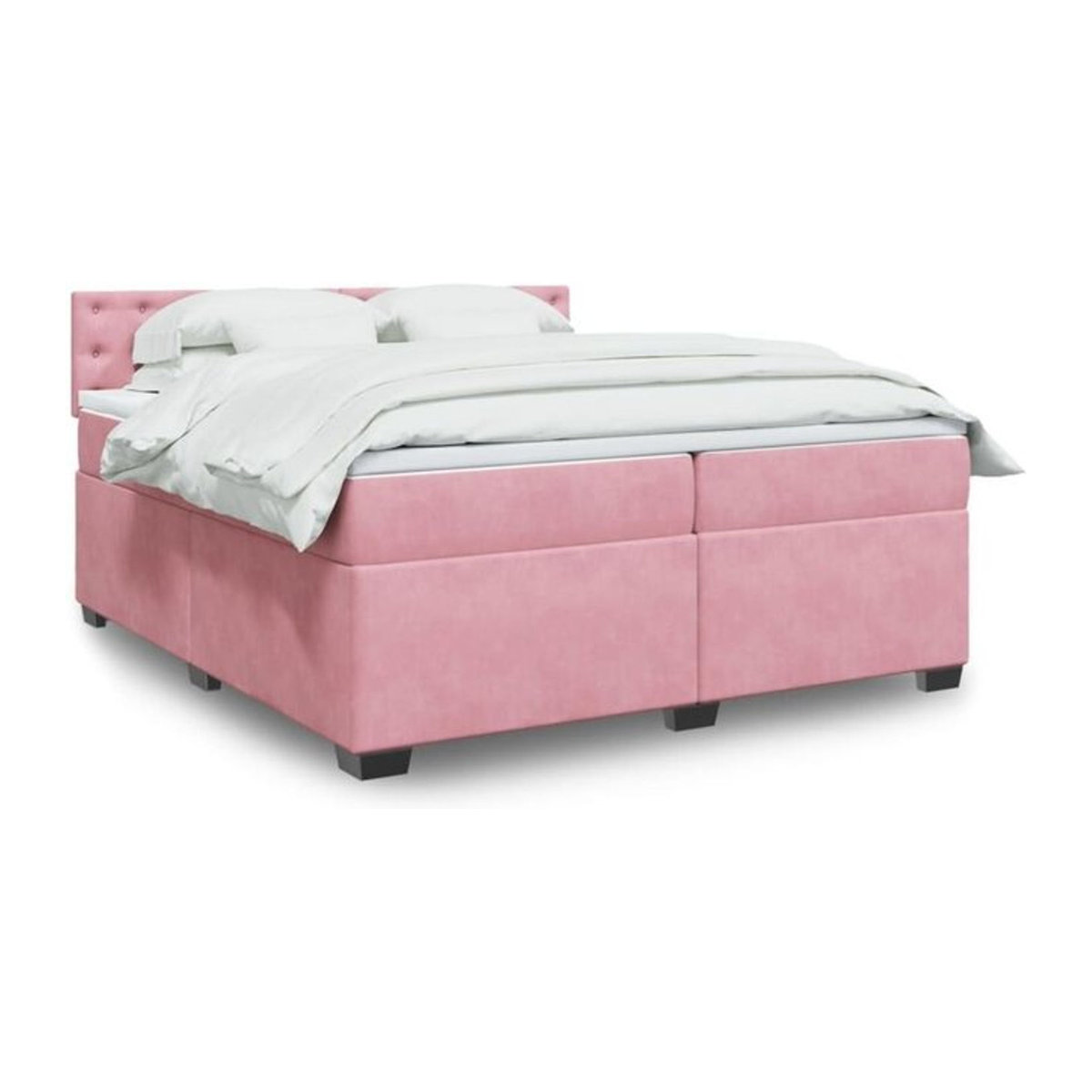 Vidaxl Boxspringbett mit Matratze in Rosa und Weiß aus Samt, Modernes Design, B/T/H: 200 x 200 x 100,5 cm - Bild 1