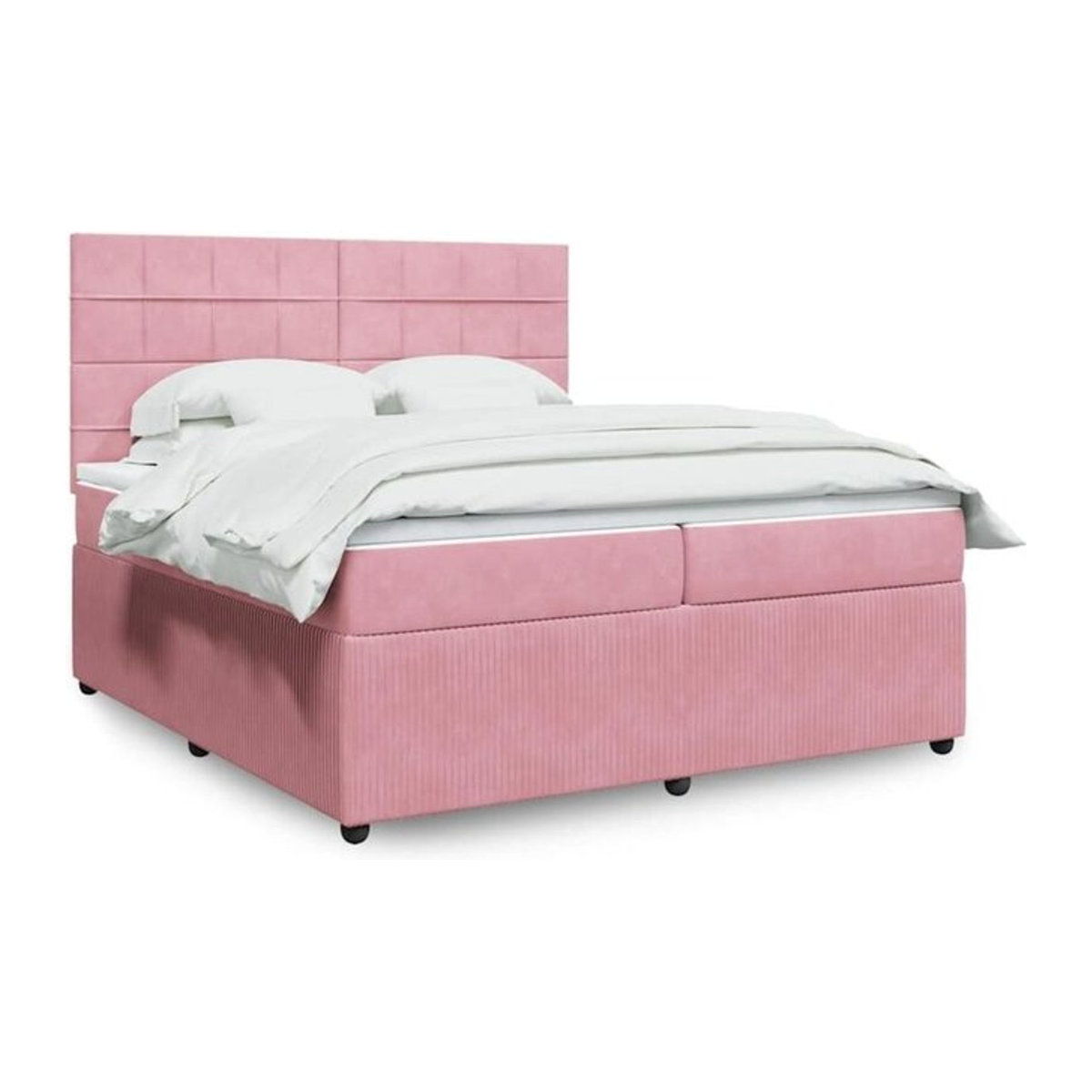 Vidaxl Boxspringbett mit Matratze in Rosa und Weiß aus Samt, Modernes Design, B/T/H: 200 x 200 x 140,5 cm - Bild 1