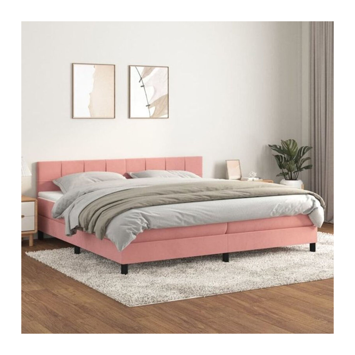 Vidaxl Boxspringbett mit Matratze in Rosa und Weiß aus Samt, Modernes Design, B/T/H: 200 x 200 x 88 cm - Bild 1
