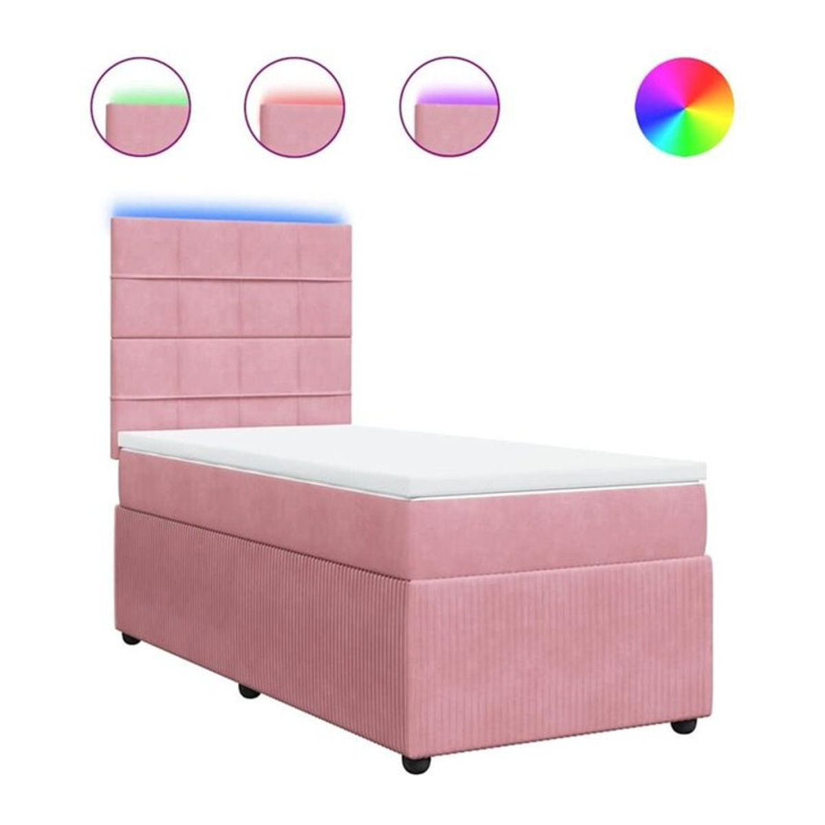VIDAXL Boxspringbett mit Matratze in Rosa und Weiß aus Samt und Holzwerkstoff, B/T/H: 80 x 200 x 150,5 cm - Bild 1