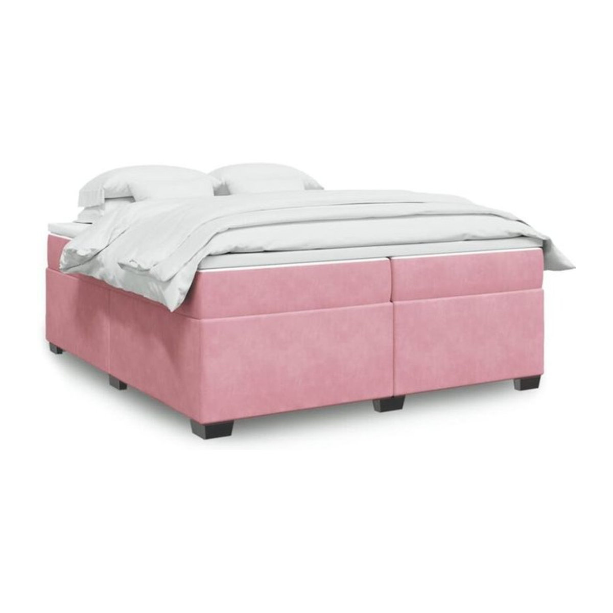 Vidaxl Boxspringbett mit Matratze in Rosa und Weiß aus Samt und Holzwerkstoff, Modernes Design, B/T/H: 200 x 200 x 46 cm - Bild 1