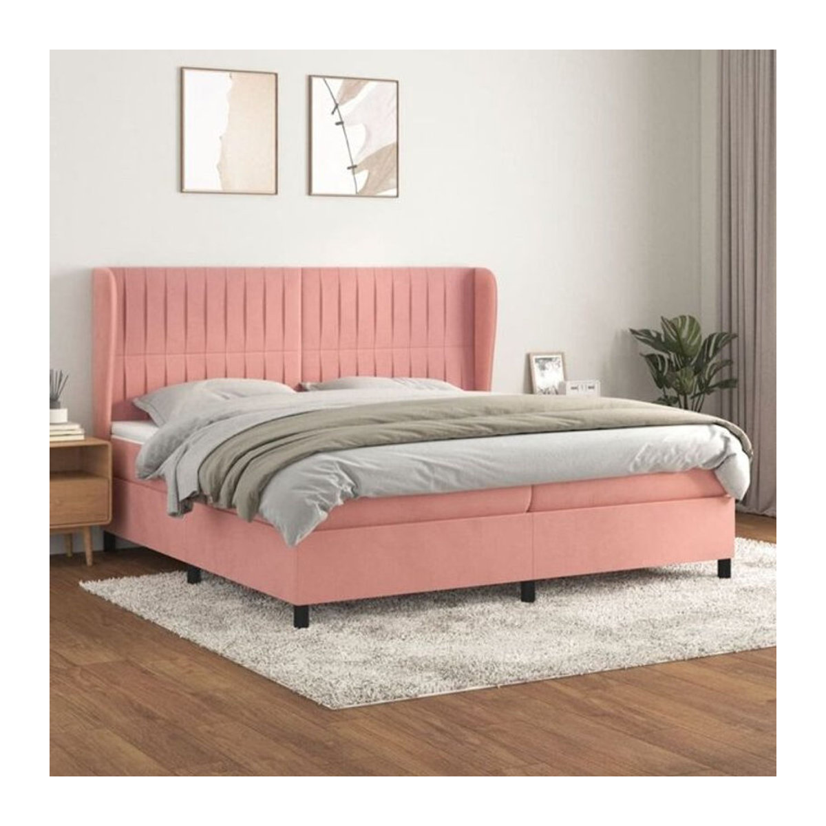 Vidaxl Boxspringbett mit Matratze in Rosa und Weiß aus Samt und Massivholz B/T/H: 200 x 200 x 118 cm - Bild 1