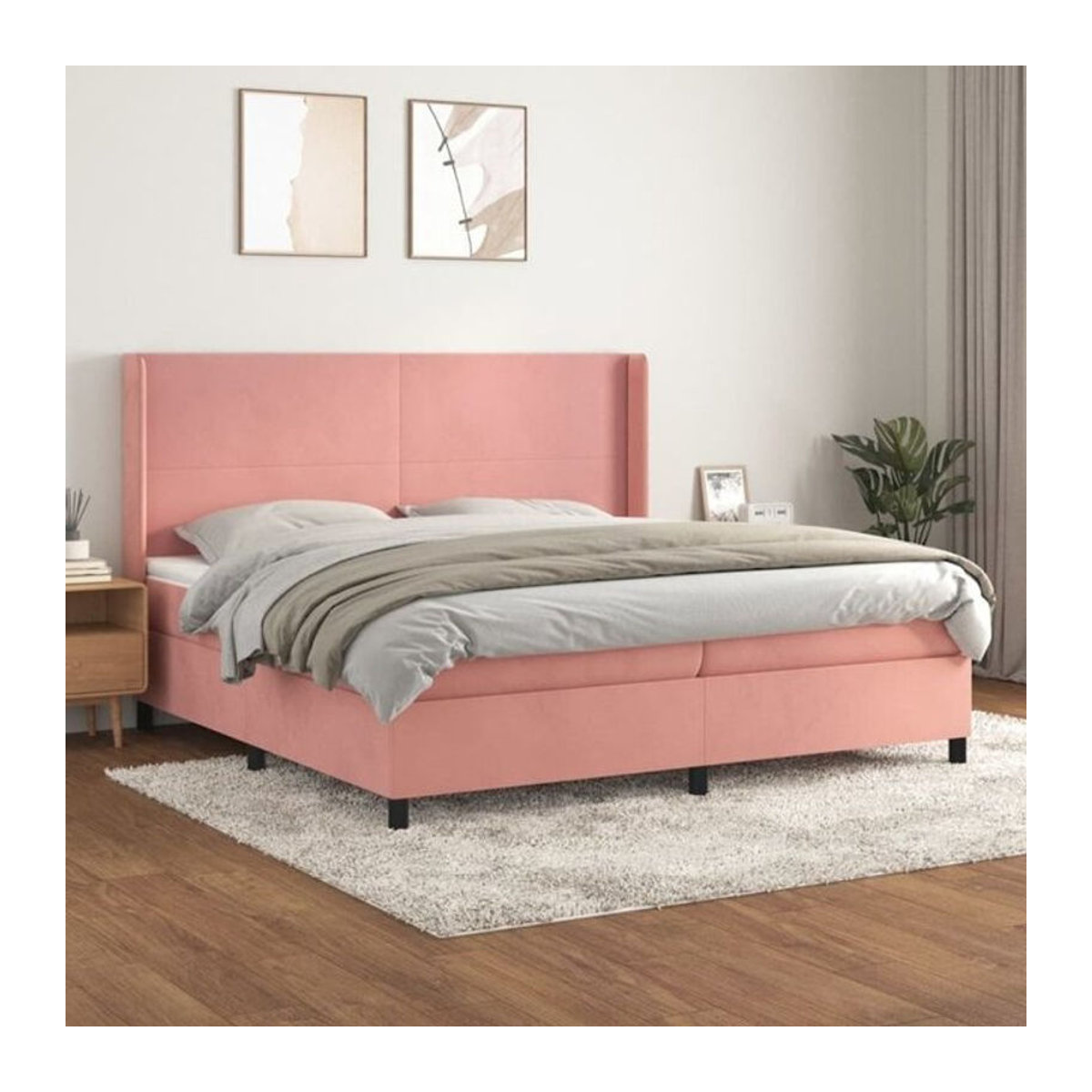 Vidaxl Boxspringbett mit Matratze in Rosa und Weiß aus Samt und Massivholz B/T/H: 200 x 200 x 118 cm - Bild 1