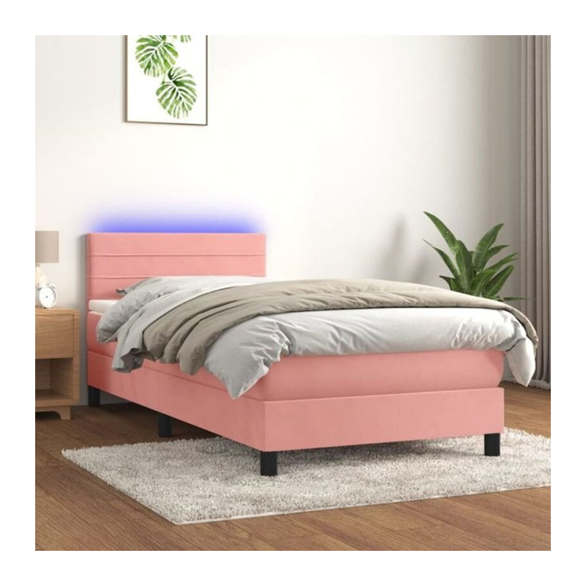 Vidaxl Boxspringbett mit Matratze in Rosa und Weiß aus Samt und Massivholz, B/T/H: 80 x 200 x 88 cm - Bild 1