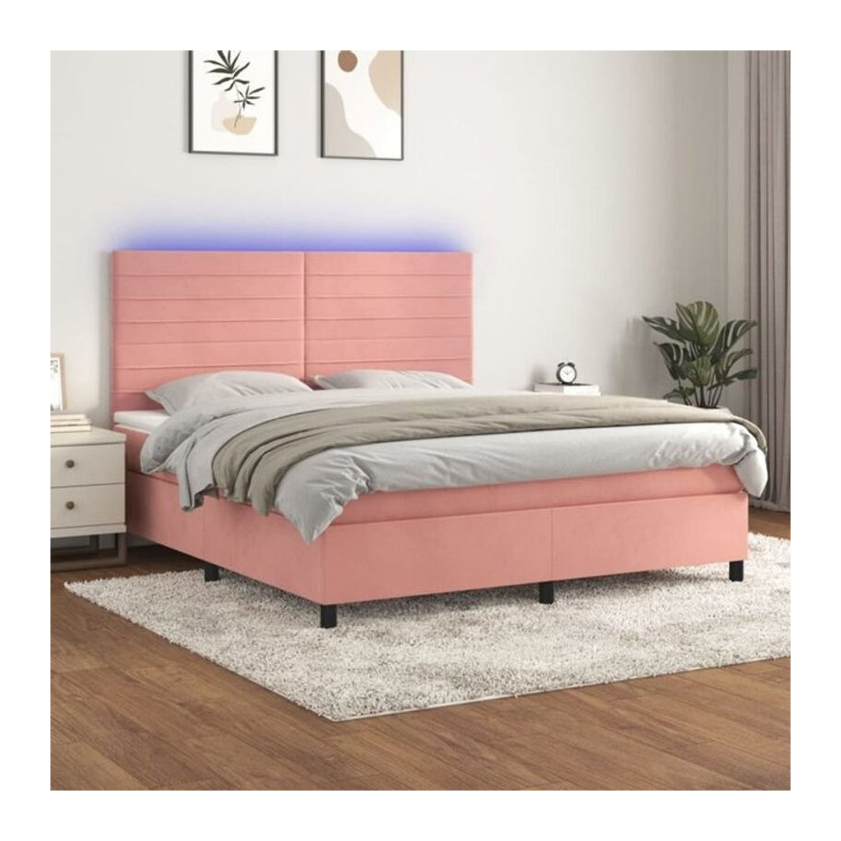 Vidaxl Boxspringbett mit Matratze in Rosa und Weiß, Samt und Polyester, Modern, B/T/H: 180 x 200 x 118 cm - Bild 1