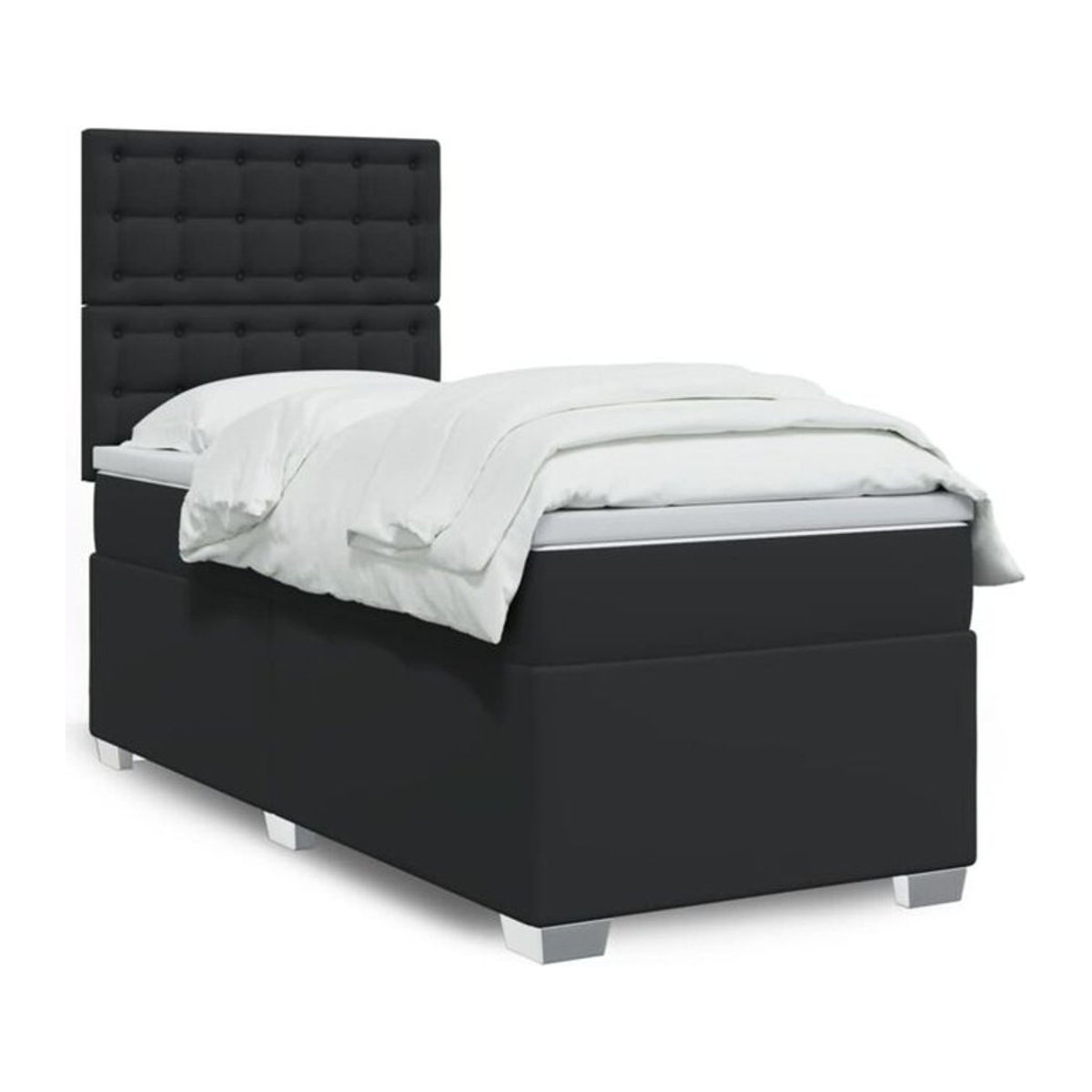 vidaxl Boxspringbett mit Matratze in Schwarz aus Kunstleder, B/B: 90 x 190 cm - Bild 1