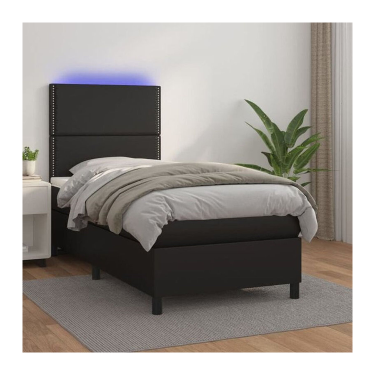 vidaxl Boxspringbett mit Matratze in Schwarz aus Kunstleder, B/B: 90 x 200 cm - Bild 1
