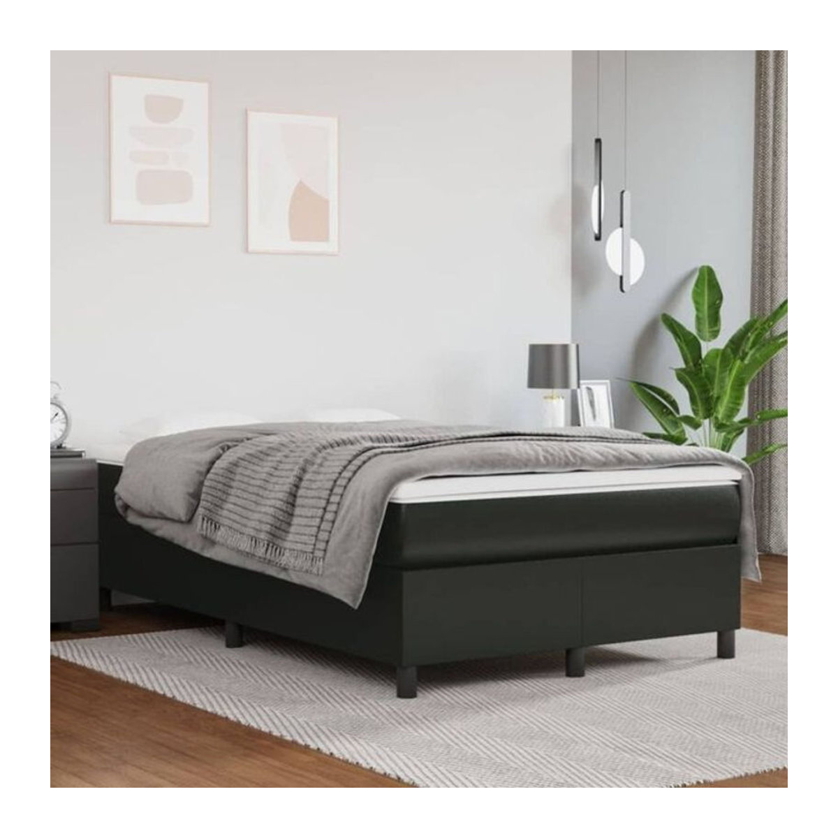 vidaxl Boxspringbett mit Matratze in Schwarz aus Kunstleder, B/T/H: 120 x 200 x 35 cm - Bild 1
