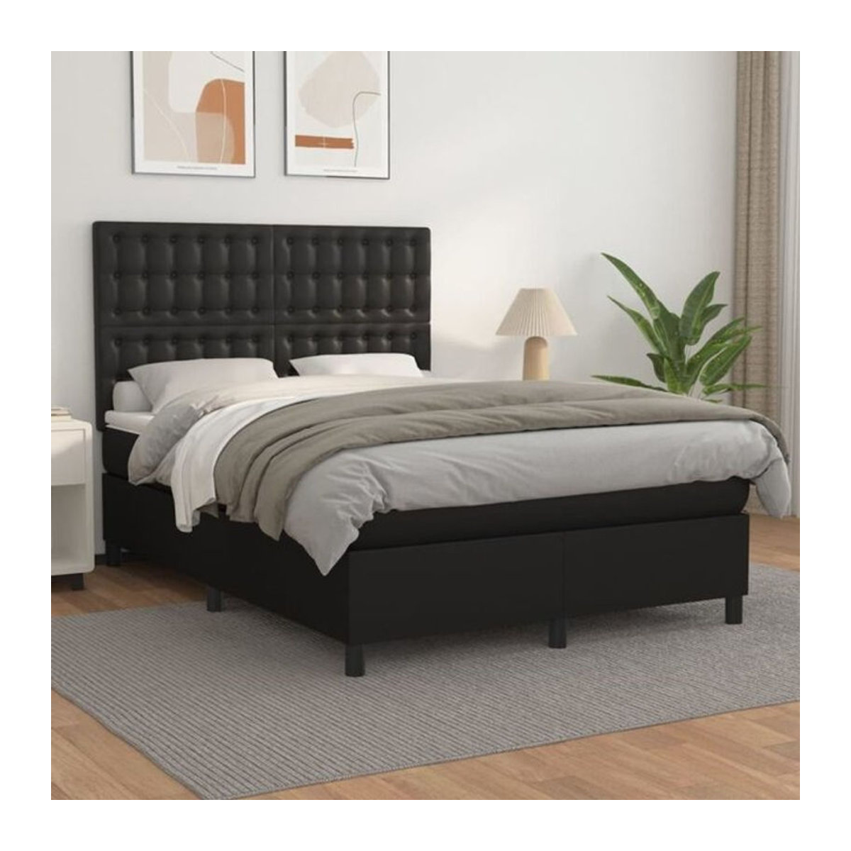 Vidaxl Boxspringbett mit Matratze in Schwarz aus Kunstleder B/T/H: 140 x 190 cm - Bild 1