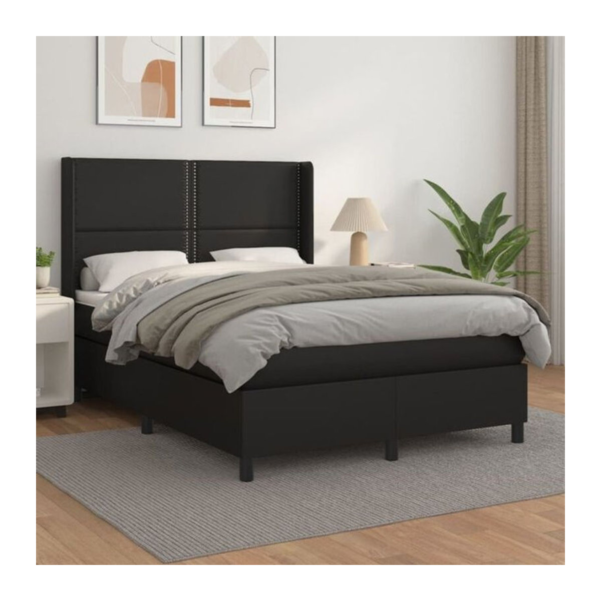 vidaxl Boxspringbett mit Matratze in Schwarz aus Kunstleder B/T/H: 140 x 200 cm - Bild 1