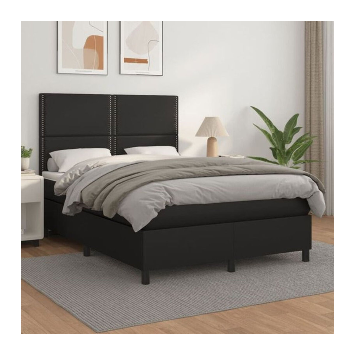 Vidaxl Boxspringbett mit Matratze in Schwarz aus Kunstleder B/T/H: 140 x 200 x 118 cm - Bild 1