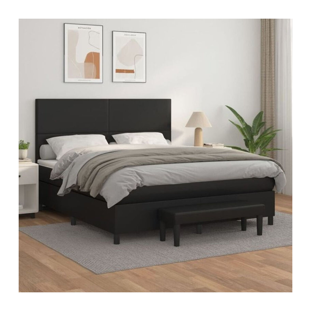 Vidaxl Boxspringbett mit Matratze in Schwarz aus Kunstleder, B/T/H: 180 x 200 x 118 cm - Bild 1