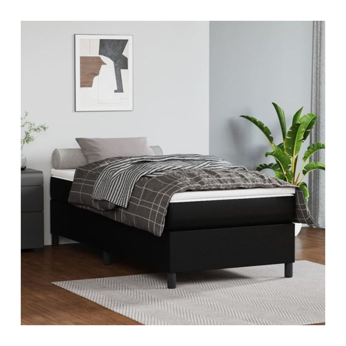 vidaxl Boxspringbett mit Matratze in Schwarz aus Kunstleder B/T/H: 200 x 80 x 35 cm - Bild 1