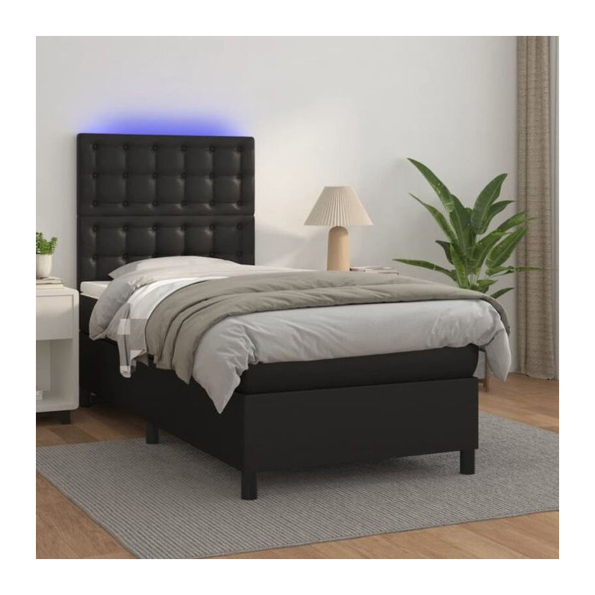 vidaxl Boxspringbett mit Matratze in Schwarz aus Kunstleder, B/T/H: 90 x 190 x 118 cm - Bild 1
