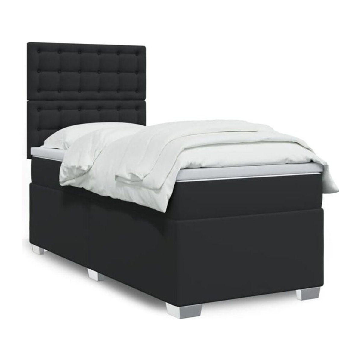 vidaxl Boxspringbett mit Matratze in Schwarz aus Kunstleder, B/T/H: 90 x 190 x 140,5 cm - Bild 1