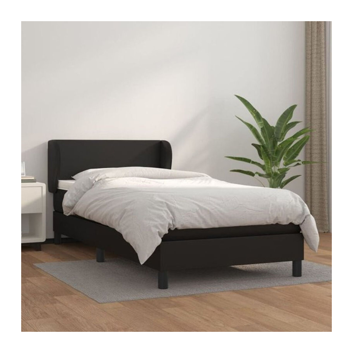 vidaxl Boxspringbett mit Matratze in Schwarz aus Kunstleder B/T/H: 90 x 190 x 93 cm - Bild 1