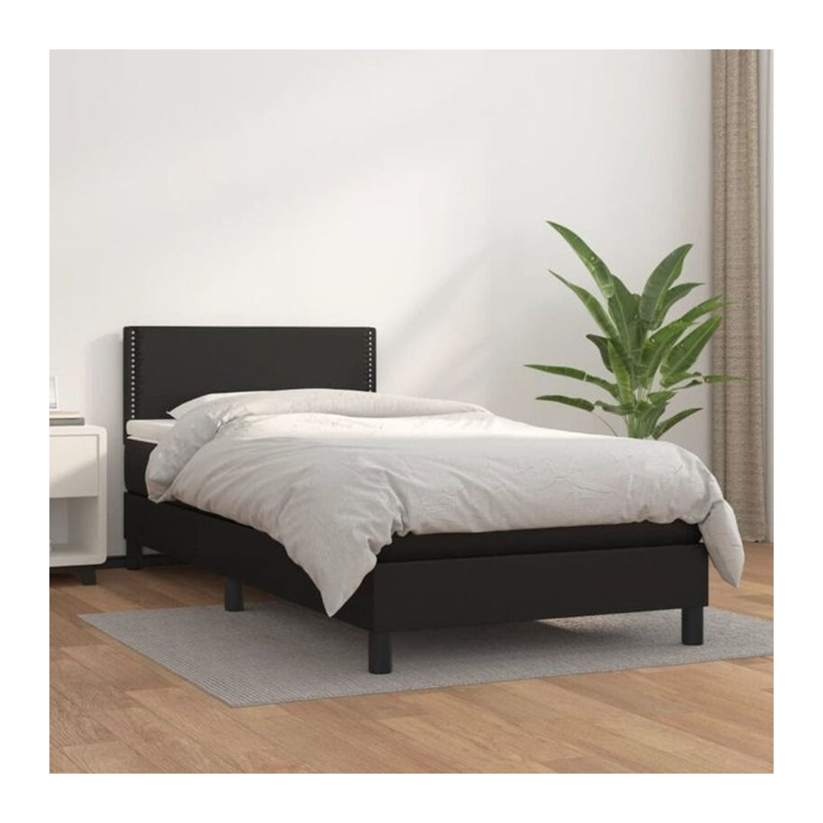 vidaxl Boxspringbett mit Matratze in Schwarz aus Kunstleder B/T/H: 90 x 200 cm - Bild 1