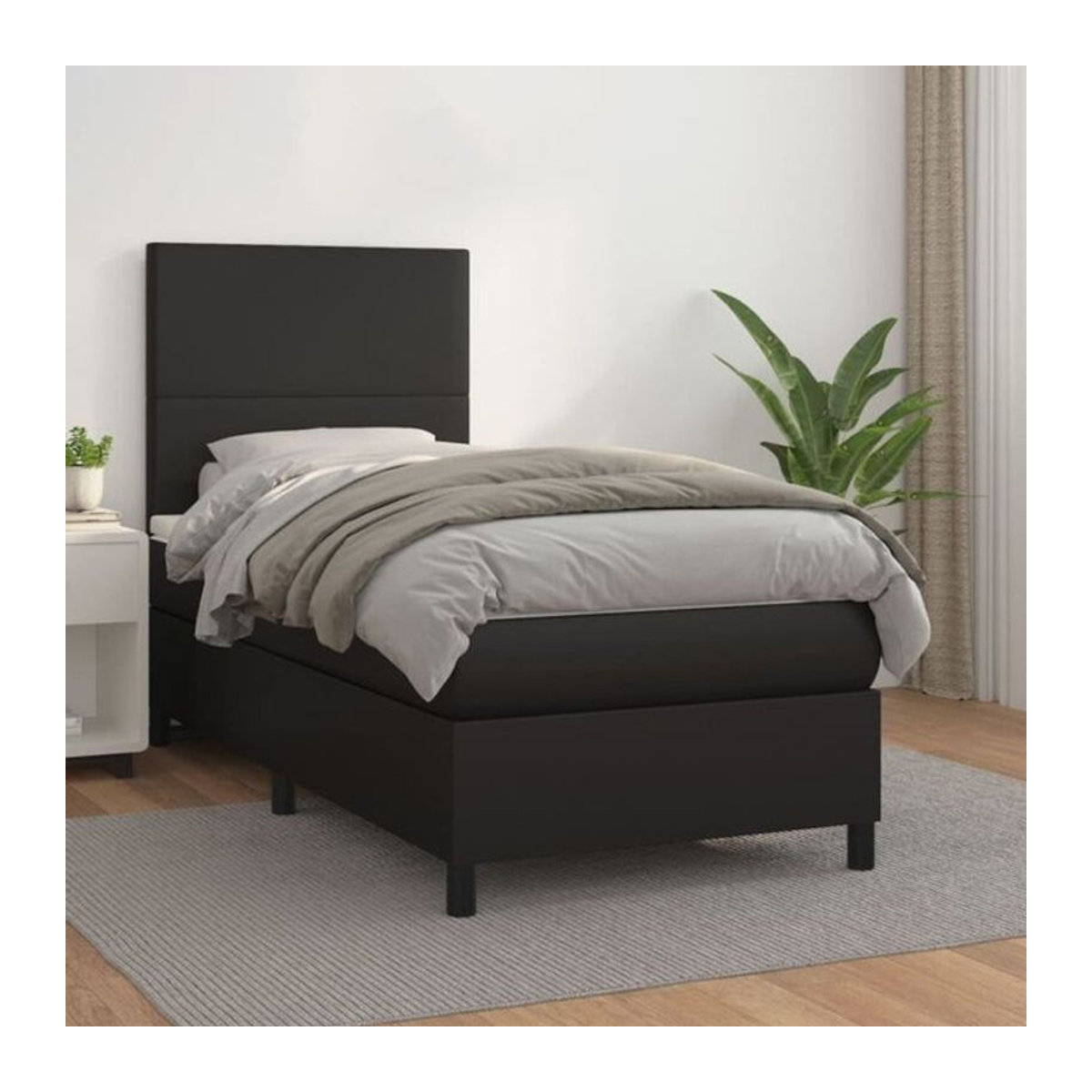 vidaxl Boxspringbett mit Matratze in Schwarz aus Kunstleder B/T/H: 90 x 200 x 118 cm - Bild 1