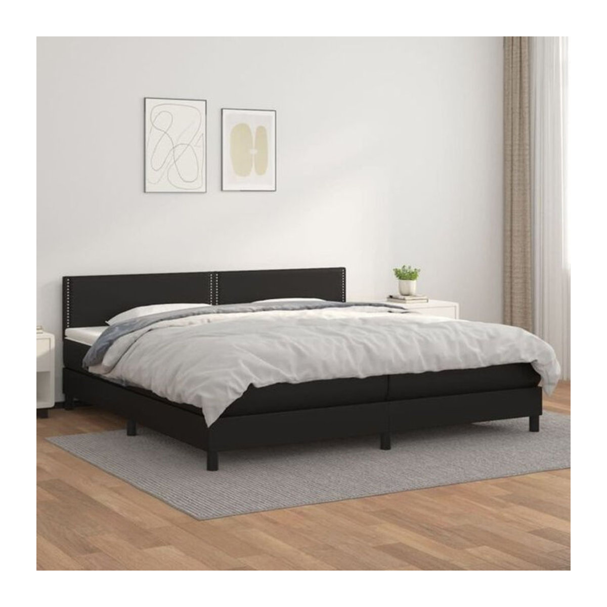 Vidaxl Boxspringbett mit Matratze in Schwarz aus Kunstleder, Baumwolle und Polyester, B/T: 200 x 200 cm - Bild 1