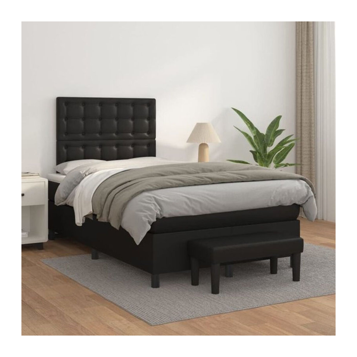 Vidaxl Boxspringbett mit Matratze in Schwarz aus Kunstleder im modernen Polsterdesign B/T: 120 x 200 cm - Bild 1