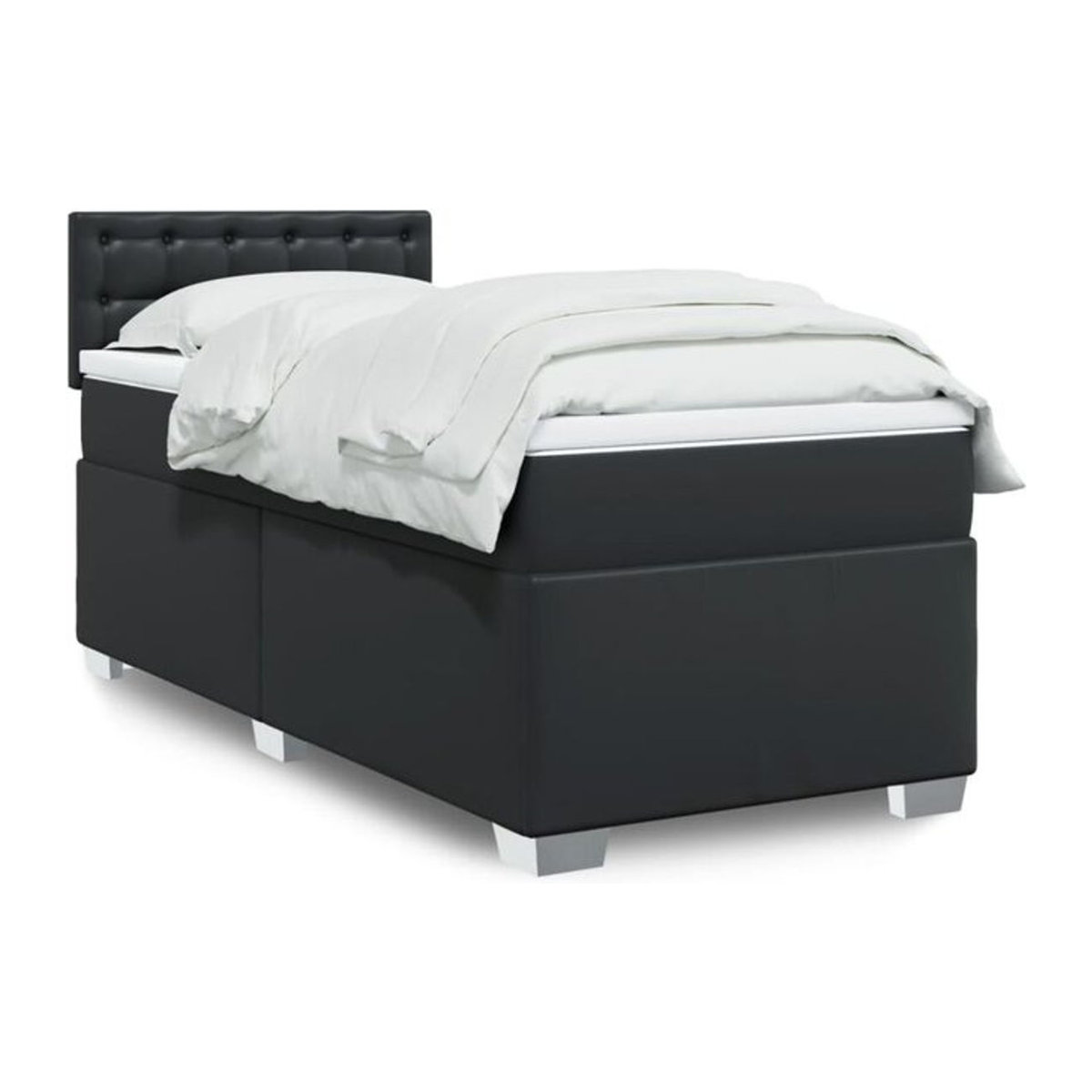 vidaxl Boxspringbett mit Matratze in Schwarz aus Kunstleder, Modernes Design, B/T/H: 80 x 200 x 100,5 cm - Bild 1