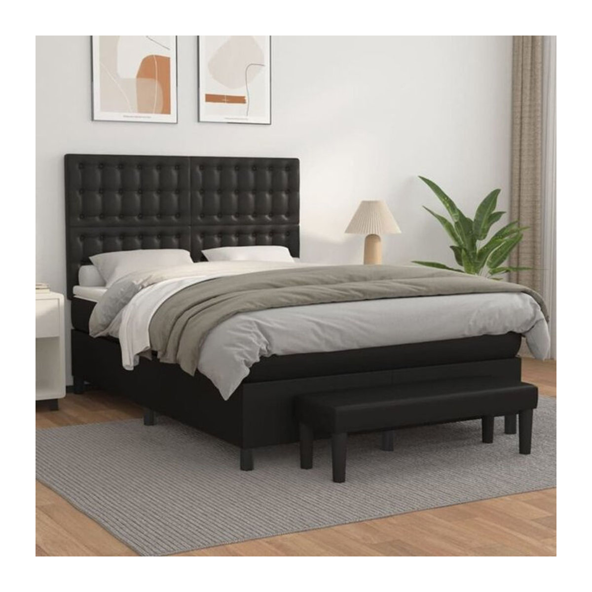Vidaxl Boxspringbett mit Matratze in Schwarz aus Kunstleder, Modernes Polsterbett B/T: 140 x 190 cm - Bild 1