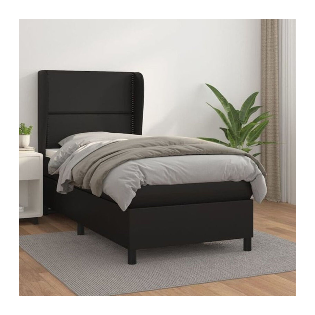 Vidaxl Boxspringbett mit Matratze in Schwarz aus Kunstleder und Baumwolle, B/T: 100 x 200 cm - Bild 1
