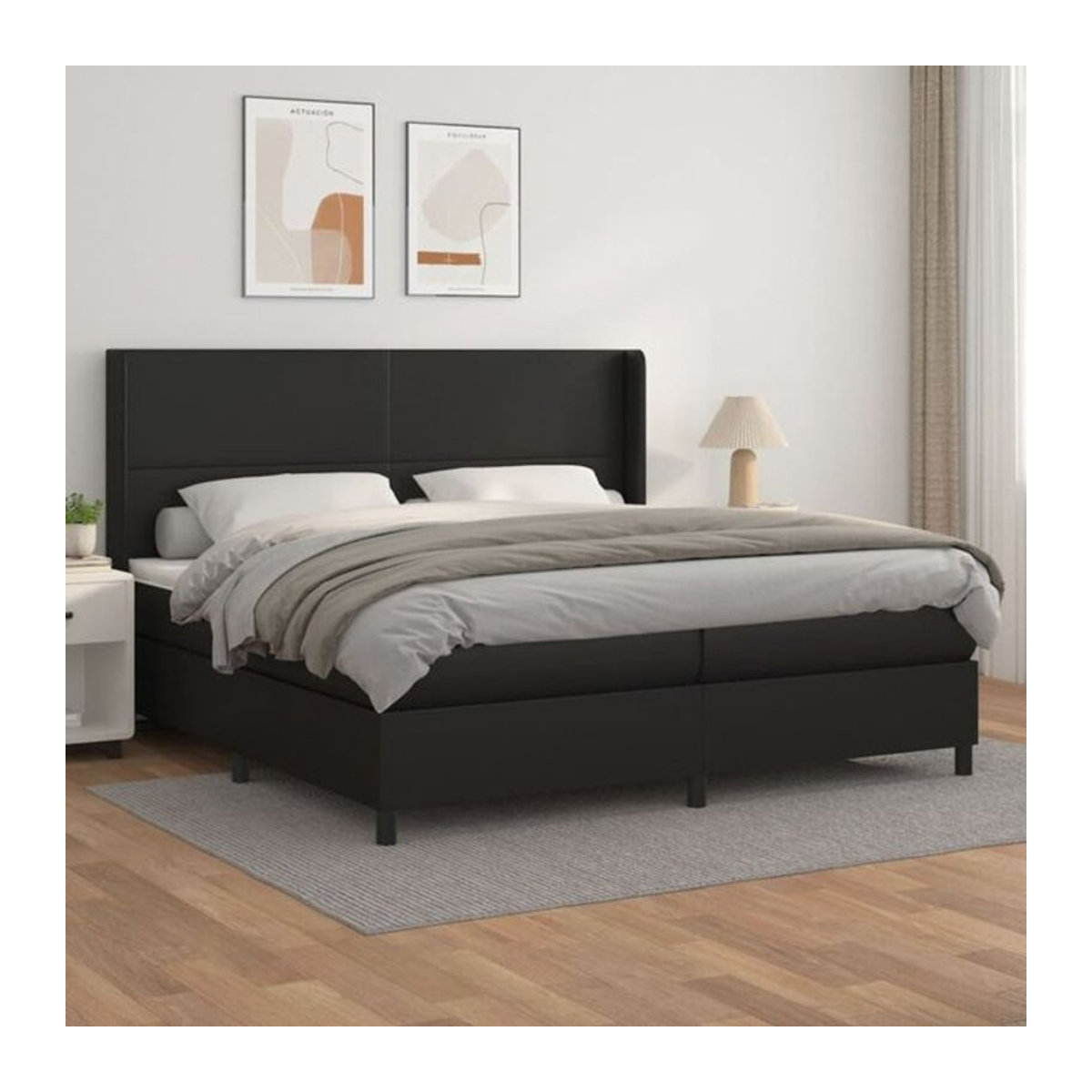 Vidaxl Boxspringbett mit Matratze in Schwarz aus Kunstleder und Massivholz B/T: 200 x 200 cm - Bild 1
