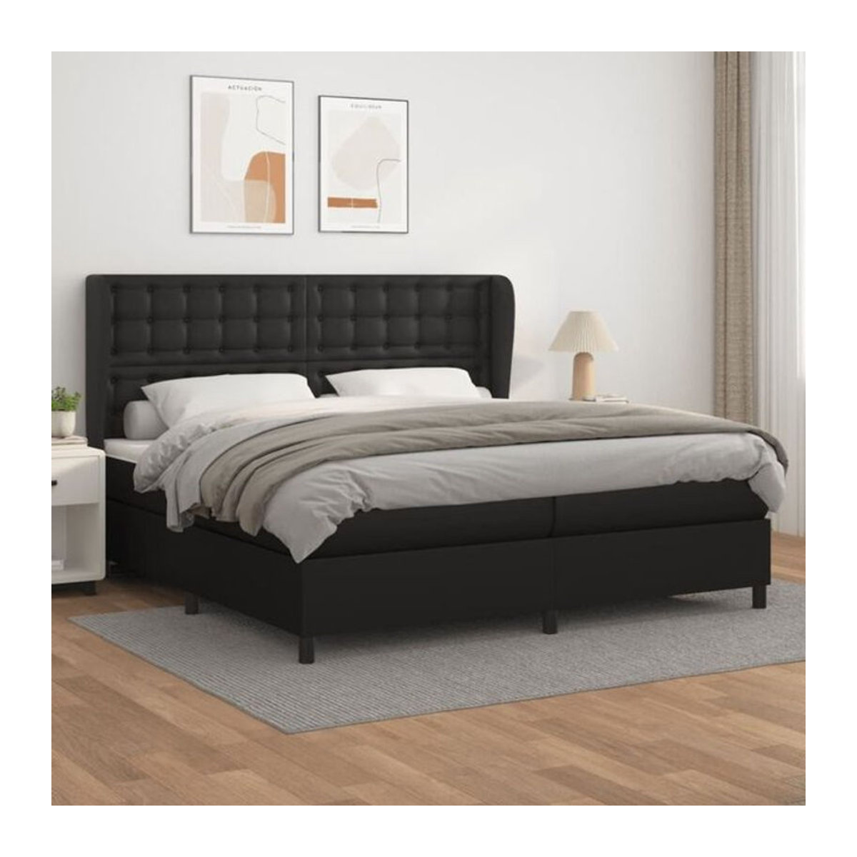 vidaxl Boxspringbett mit Matratze in Schwarz aus Kunstleder und Massivholz B/T/H: 200 x 200 x 118 cm - Bild 1