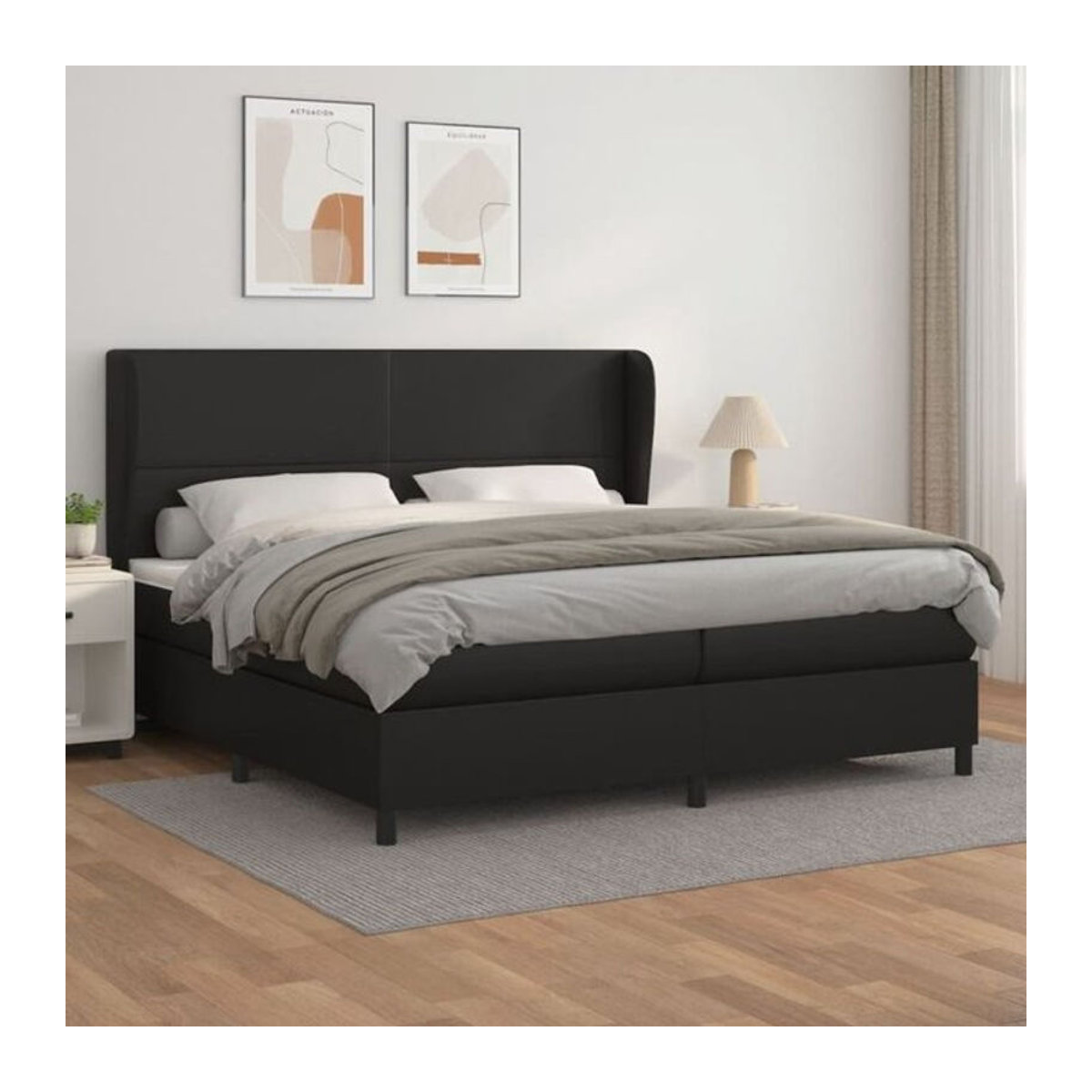 vidaxl Boxspringbett mit Matratze in Schwarz aus Kunstleder und Massivholz B/T/H: 200 x 200 x 118 cm - Bild 1