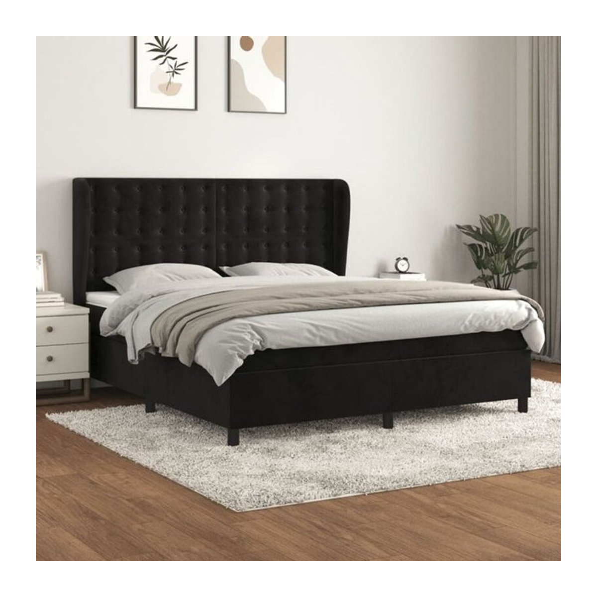 Vidaxl Boxspringbett mit Matratze in Schwarz aus Samt, B/T/H: 180 x 200 x 128 cm - Bild 1