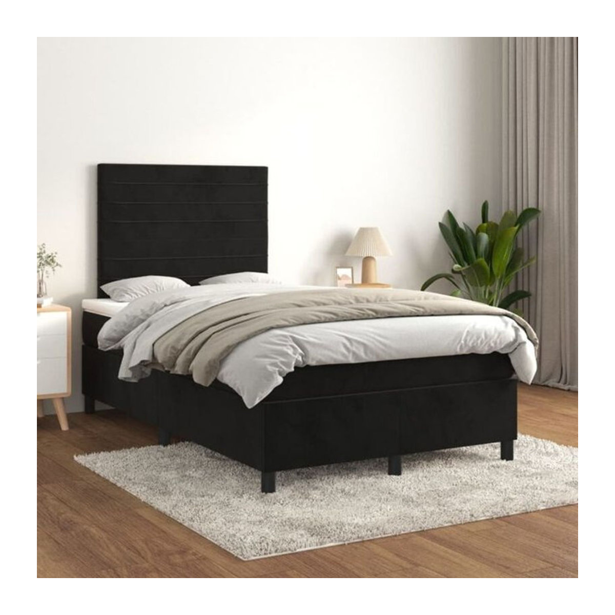 Vidaxl Boxspringbett mit Matratze in Schwarz aus Samt, B/T/H: 200 x 120 x 118 cm - Bild 1