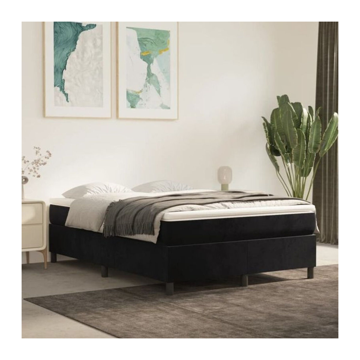 Vidaxl Boxspringbett mit Matratze in Schwarz aus Samt, Modernes Design, B/T/H: 140 x 200 cm - Bild 1