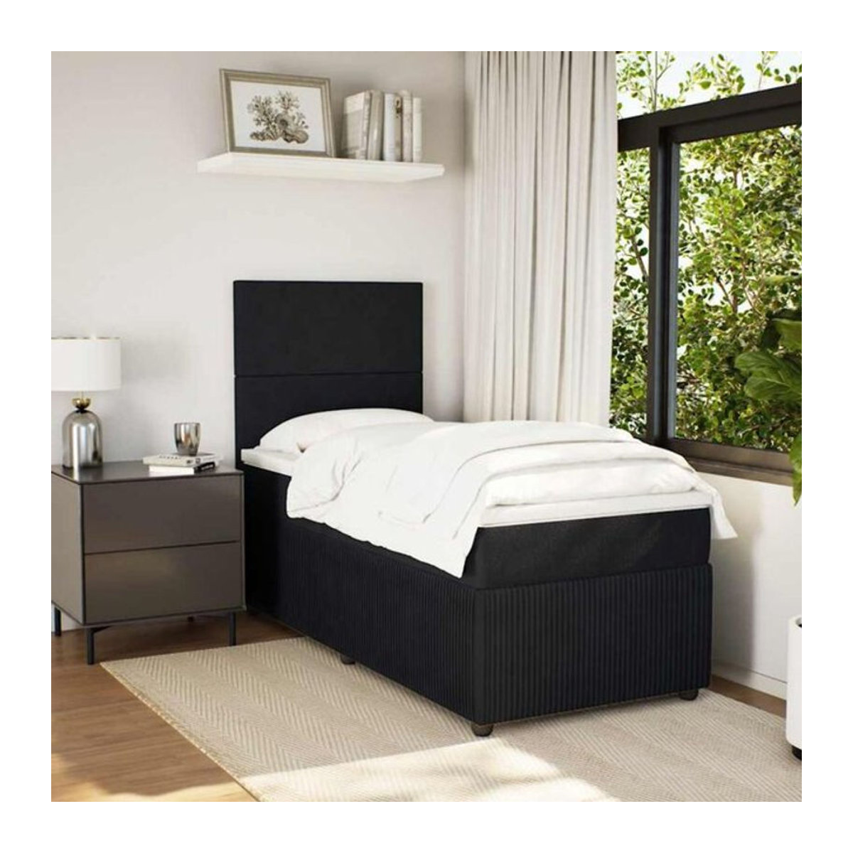 Vidaxl Boxspringbett mit Matratze in Schwarz aus Samt, Modernes Polsterbett, B/T/H: 80 x 200 x 150,5 cm - Bild 1