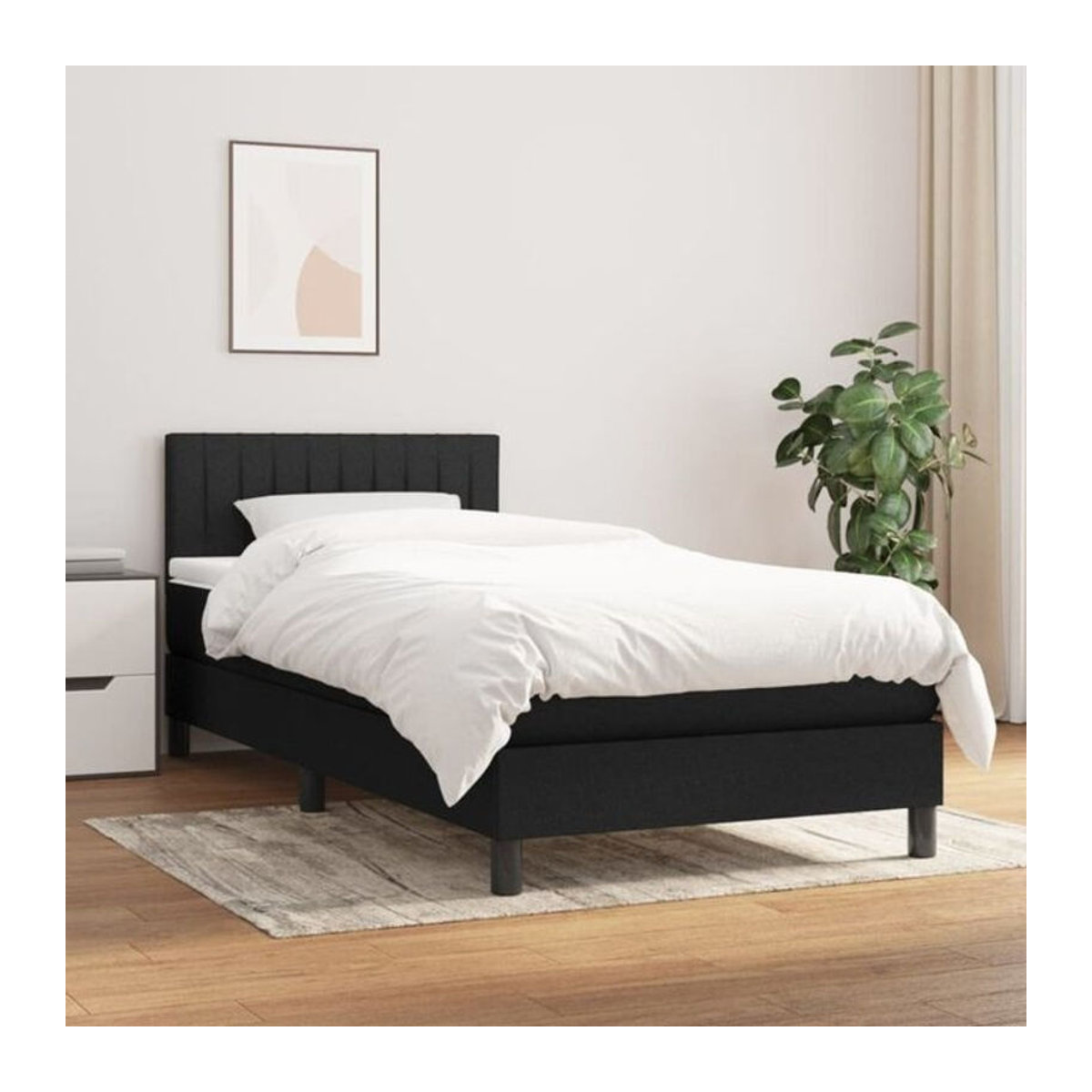 vidaxl Boxspringbett mit Matratze in Schwarz aus Stoff, B/B: 90 x 190 cm - Bild 1