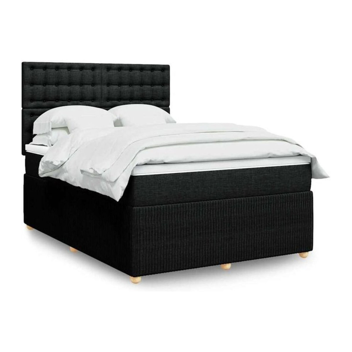 Vidaxl Boxspringbett mit Matratze in Schwarz aus Stoff, B/T/H: 140 x 190 cm - Bild 1