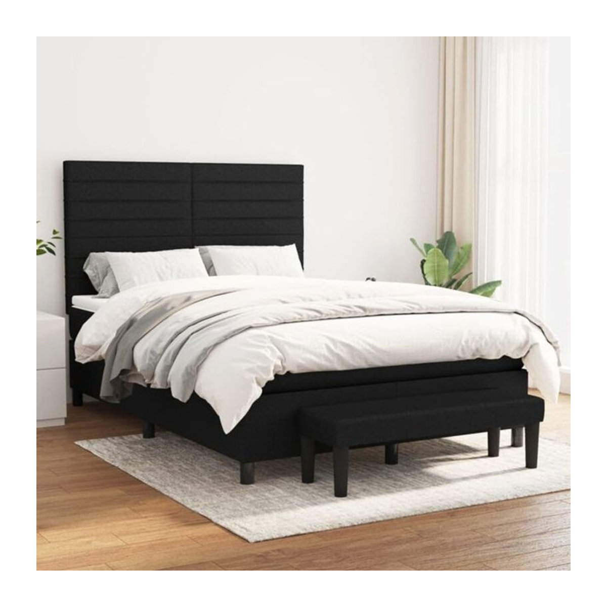 vidaxl Boxspringbett mit Matratze in Schwarz aus Stoff, B/T/H: 140 x 190 cm - Bild 1
